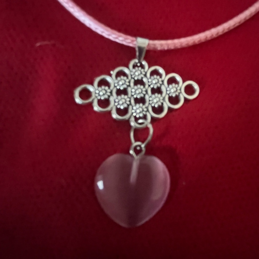 Hand Crafted Rose Quartz Charm Necklace Handmade Artisan Hand Made